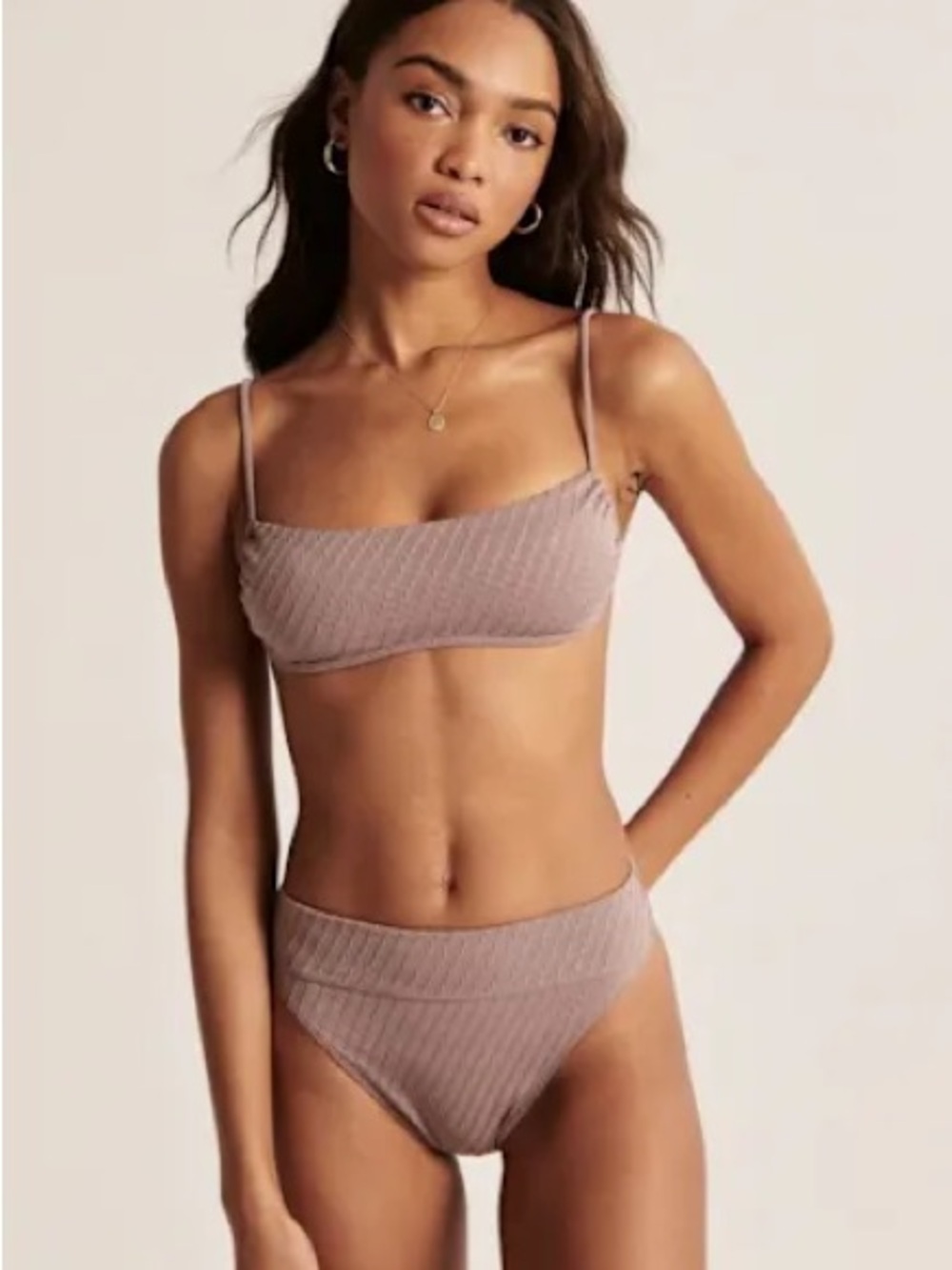 Abercrombie & Fitch Ribbed Bikini Set - Taupe